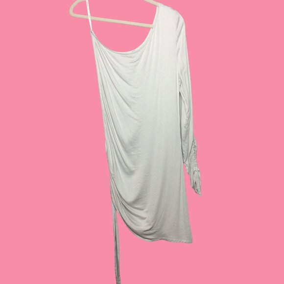 READ Young Fabulous & Broke Asymmetrical Long Sleeve Bodycon Dress L White/Cream - Picture 2 of 9